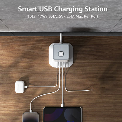 Hotimy 8-Way Tower Extension Lead with USB – 4 USB Ports (2A + 2C), 3250W 13A, 2m Cable