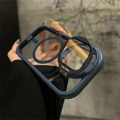 Camera Lens Protection Flip Bracket Stand For Magsafe Magnetic Case for iPhone 15 11 12 13 14 16 17 Pro Max Plus Clear Cover