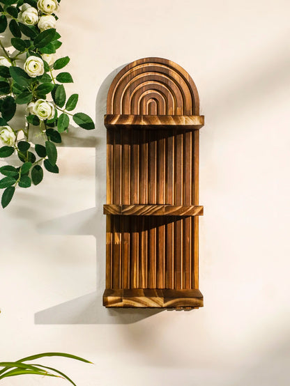 Boho Geometric Wooden Wall Shelf – Natural Wood Floating Shelf