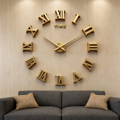Large Roman Numeral Acrylic Mirror Wall Clock – DIY 3D Sticker