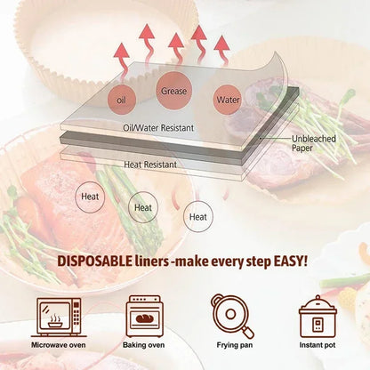 Air Fryer Disposable Paper Liners – Square & Round, Non-Stick Parchment (50–300 pcs)