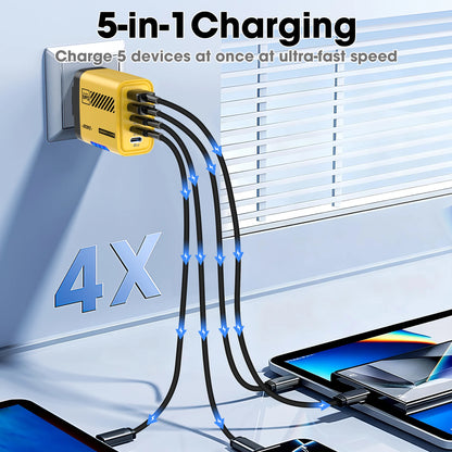 5 Port GaN USB C Charger 240W PD Fast Charger Phone Adapter Wall Charger For iPhone Samsung Xiaomi Huawei Fast Charging Plug