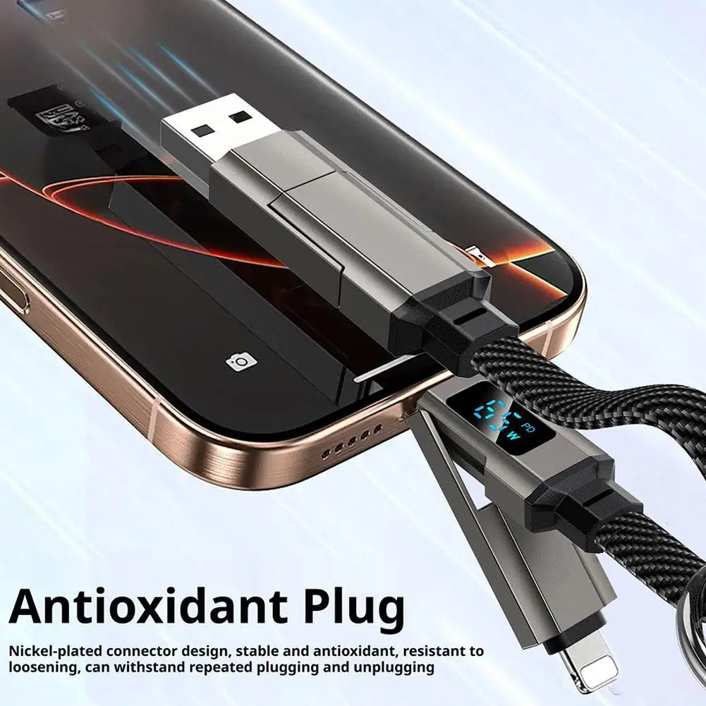 4-in-1 Keychain Charging Cable with LED Display – USB-C Fast Charge