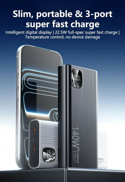 Lenovo 500000mAh 140W Power Bank Super Fast Charging Portable Powerbank External Battery Charger For Xiaomi iPhone 2026 NEW