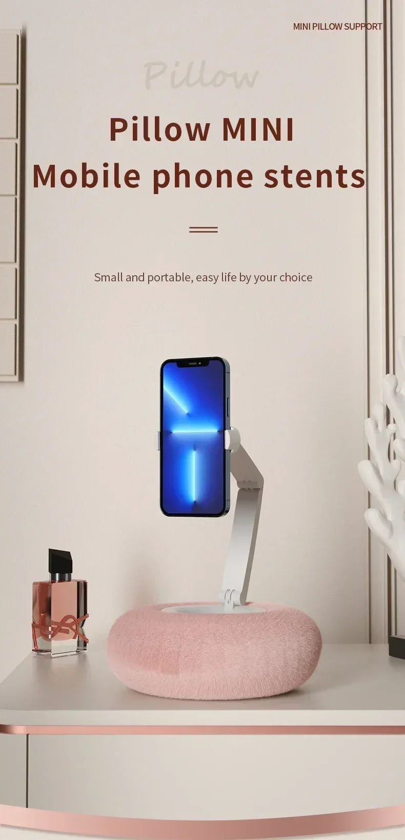 1PCS Desktop Pink Pillow Phone Holder Stand Adjustable Long Arm Smartphone Mount For iPhone 17 16 15 14 13 12 Samsung Xiaomi