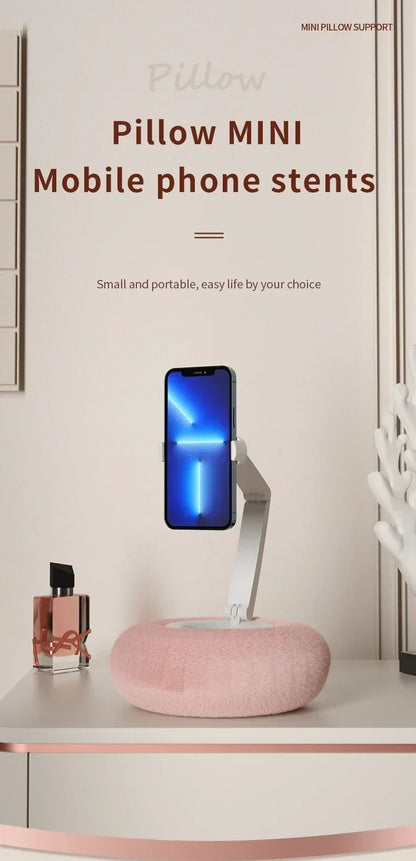 1PCS Desktop Pink Pillow Phone Holder Stand Adjustable Long Arm Smartphone Mount For iPhone 17 16 15 14 13 12 Samsung Xiaomi