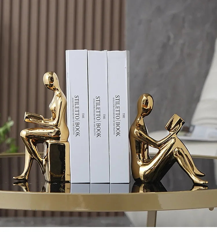 Ceramic Girl Figure Bookends – Set of 2 Decorative Book Stoppers