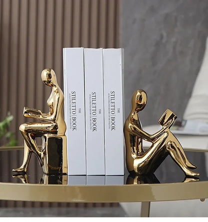 Ceramic Girl Figure Bookends – Set of 2 Decorative Book Stoppers