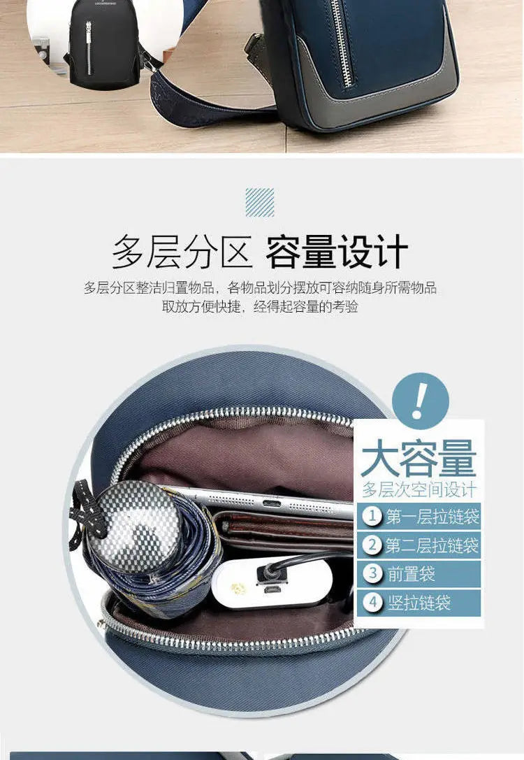 Men's Chest Bag New Fashion Korean Style Casual Sports Water Proof Oxford Chest Crossbody Bags for Men Shoulder Messenger Bag
