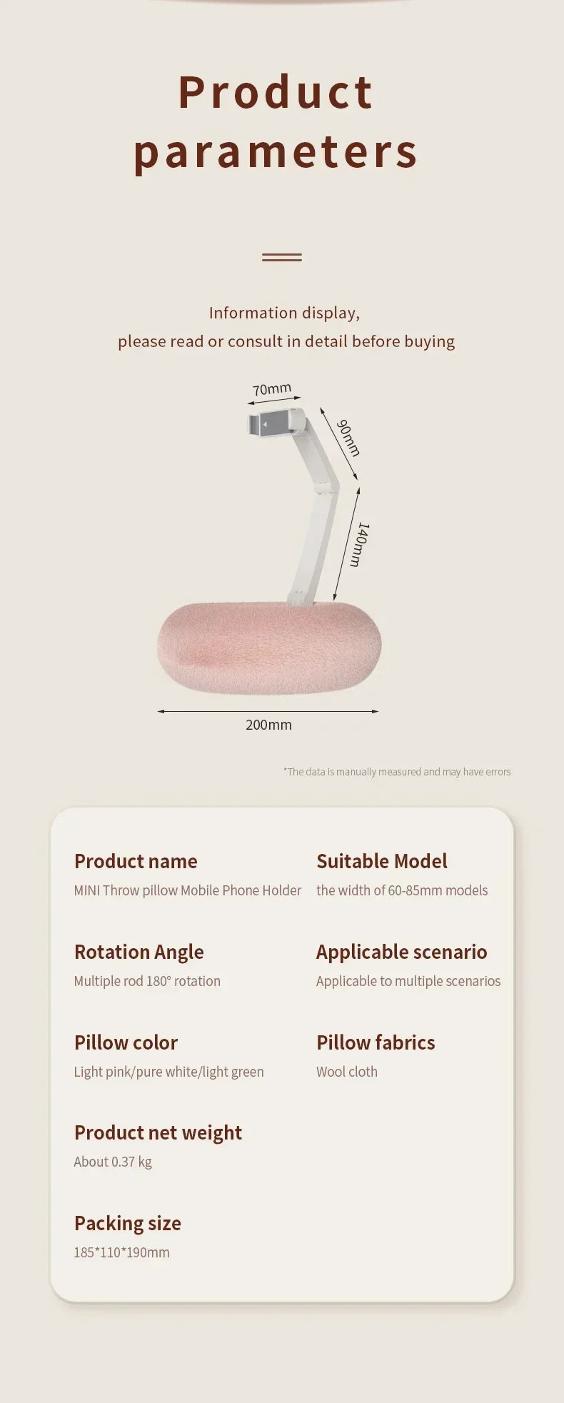 1PCS Desktop Pink Pillow Phone Holder Stand Adjustable Long Arm Smartphone Mount For iPhone 17 16 15 14 13 12 Samsung Xiaomi