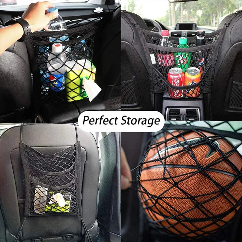 Car Seat Gap Storage Net Bag – Elastic Mesh Organiser & Pet Barrier