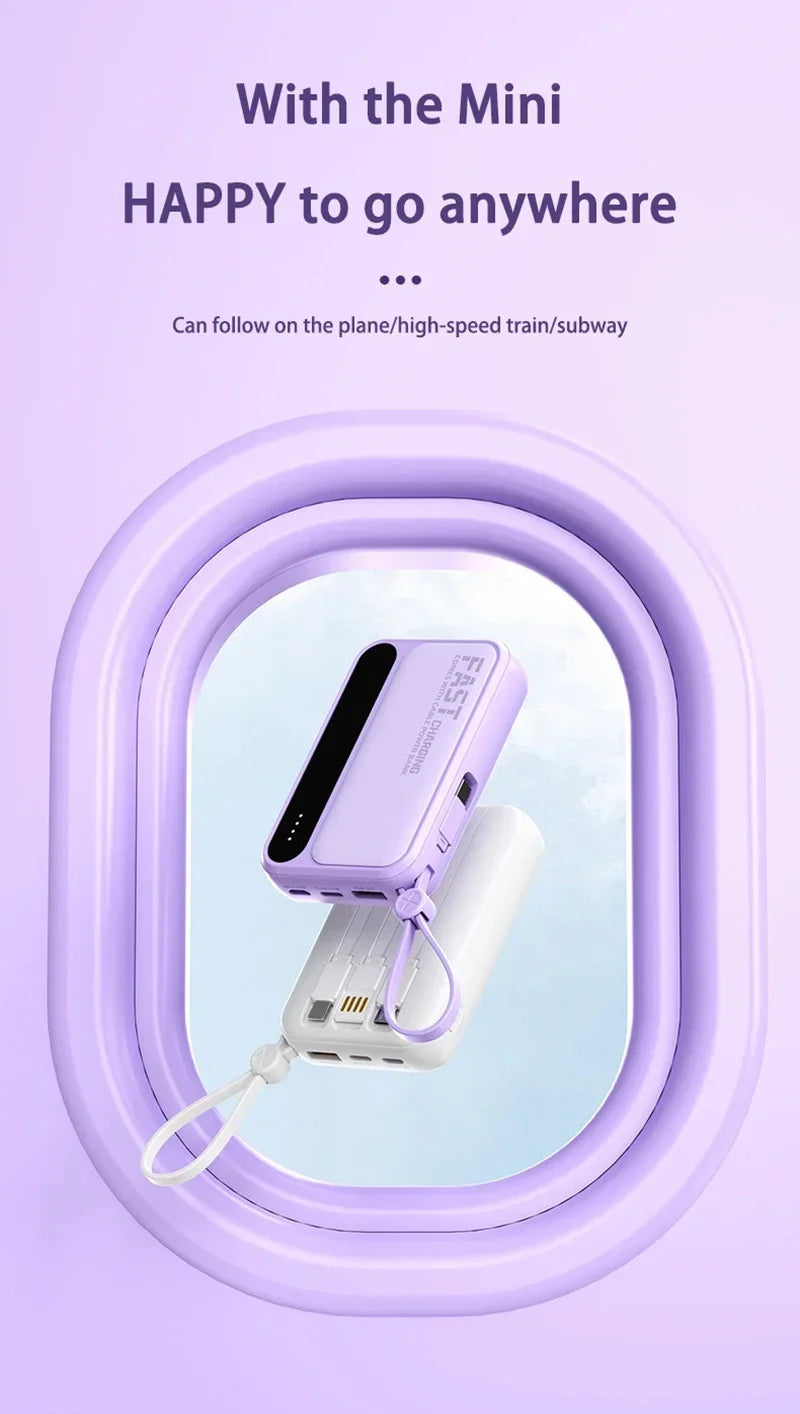 2026 500000mAh 4-in-1 Power Bank With Large Capacity Built-in Cable Digital Display Light Portable And Multifunctional Battery