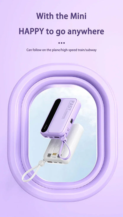 2026 500000mAh 4-in-1 Power Bank With Large Capacity Built-in Cable Digital Display Light Portable And Multifunctional Battery