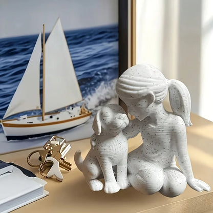Girl and Puppy Sculpture – Cute Pet Lover Decorative Ornament