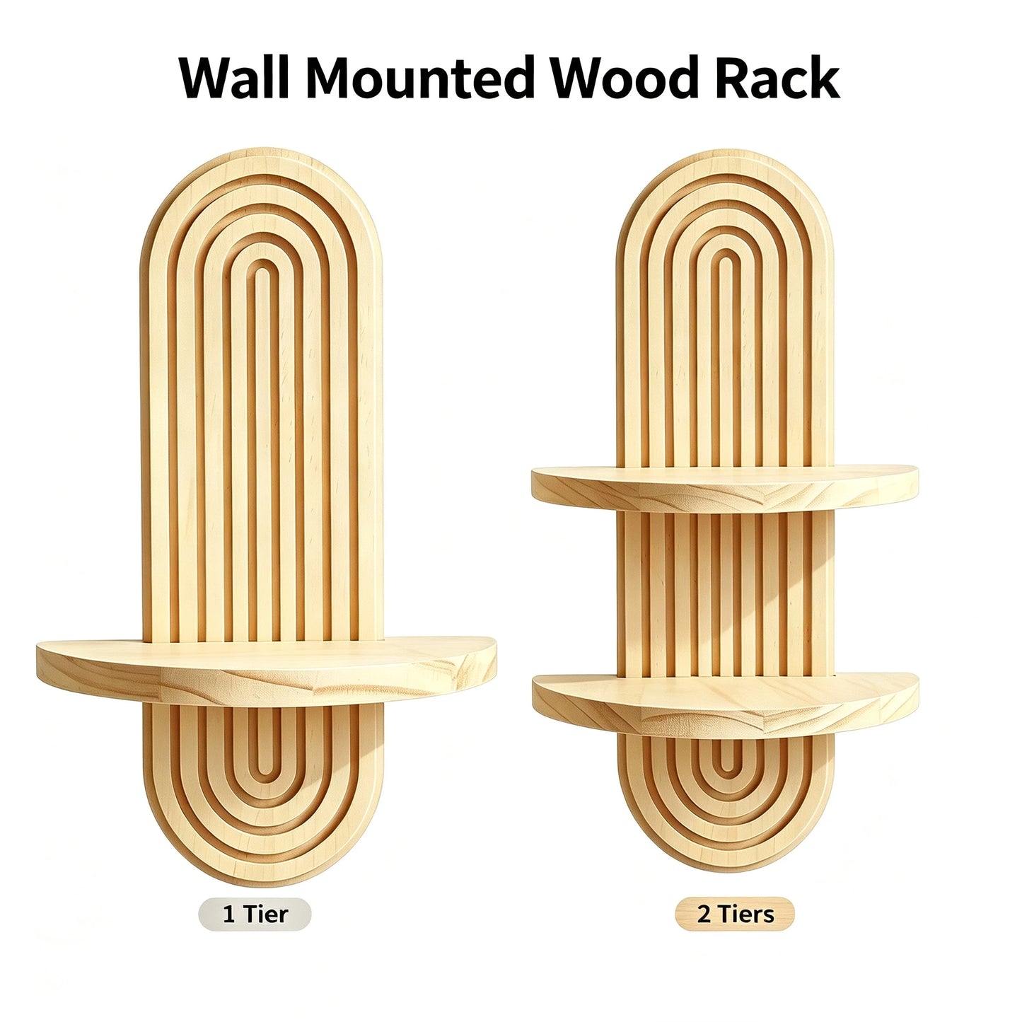 Boho Geometric Wooden Wall Shelf – Natural Wood Floating Shelf