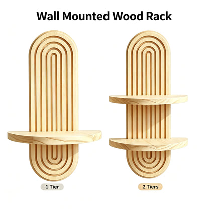 Boho Geometric Wooden Wall Shelf – Natural Wood Floating Shelf