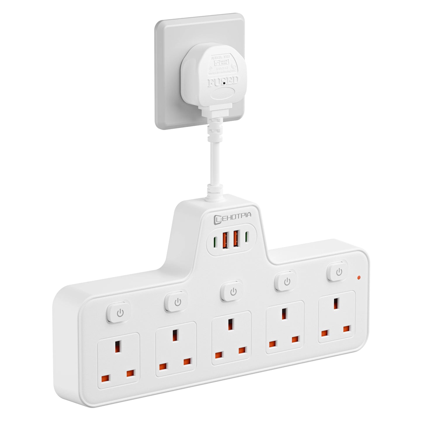 UK Power Strip with Independent Switches – USB & USB-C, 2500W