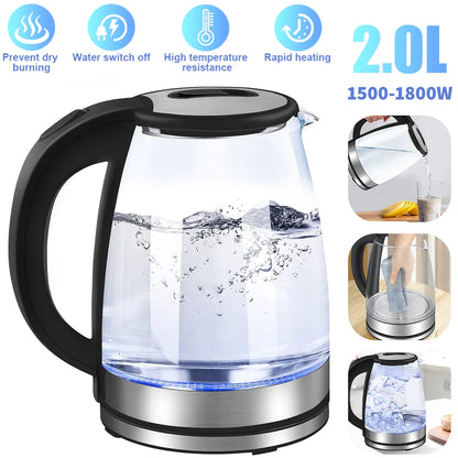 2L Glass Electric Kettle with Auto Shut-Off – Fast Boil, UK Plug