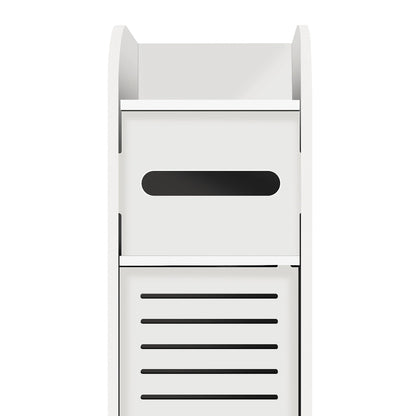 Bathroom Cabinet Unit with Door and Toilet Paper Holder, PVC Material, Slim, Floor Standing, Easy to Assemble, 80x15x17cm
