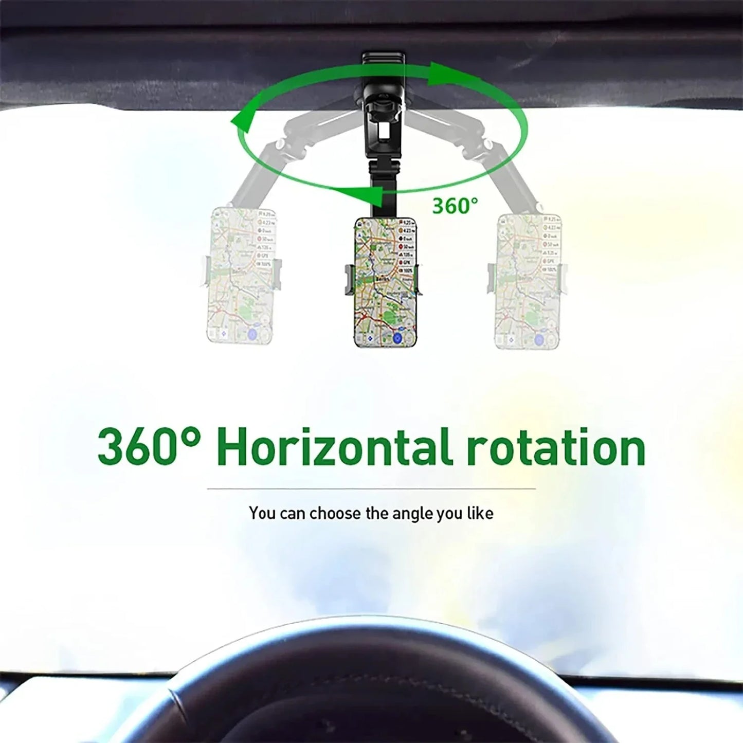Car Sun Visor Phone Mount – 360° Adjustable Clip Holder