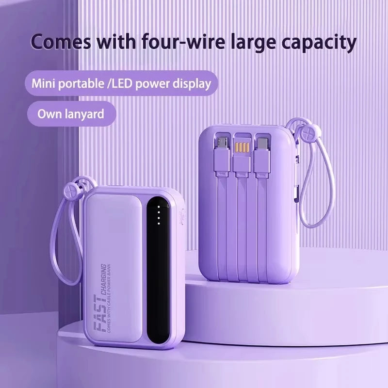 2026 500000mAh 4-in-1 Power Bank With Large Capacity Built-in Cable Digital Display Light Portable And Multifunctional Battery
