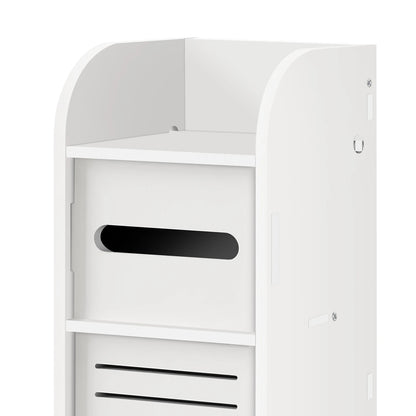 Bathroom Cabinet Unit with Door and Toilet Paper Holder, PVC Material, Slim, Floor Standing, Easy to Assemble, 80x15x17cm