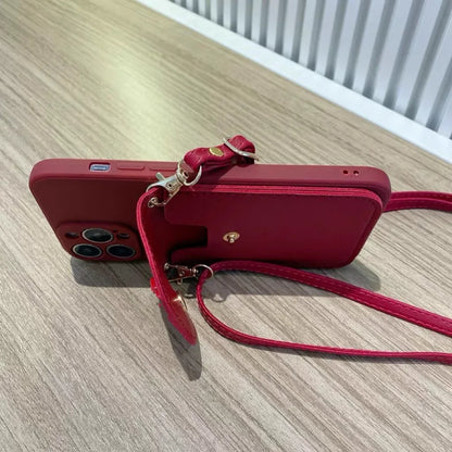 Love Wallet Lanyard Case for iPhone 17 Pro Max 17Air 11 12 13 15 Pro 16 14 Plus Crossbody Strap Fashion Leather Cute Bag Cover