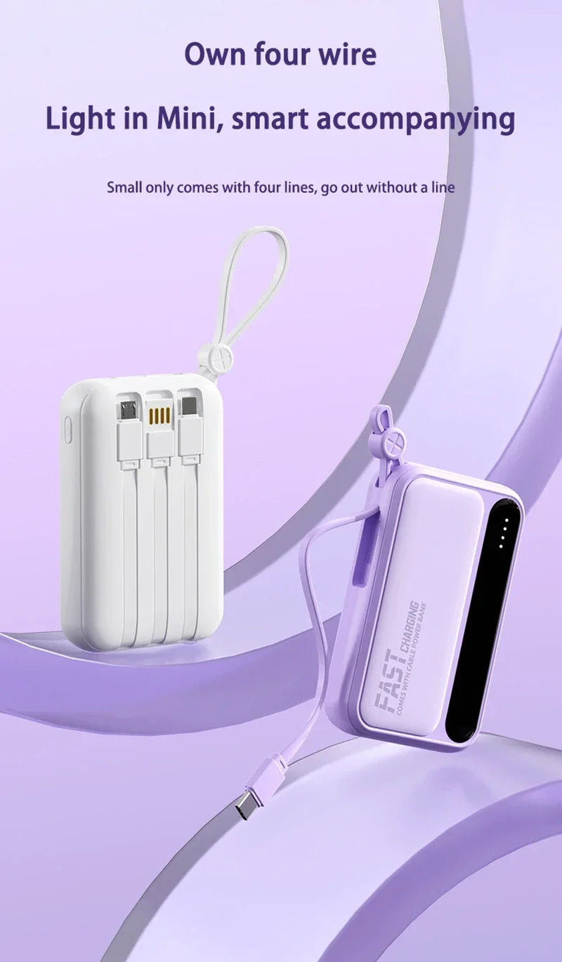 2026 500000mAh 4-in-1 Power Bank With Large Capacity Built-in Cable Digital Display Light Portable And Multifunctional Battery