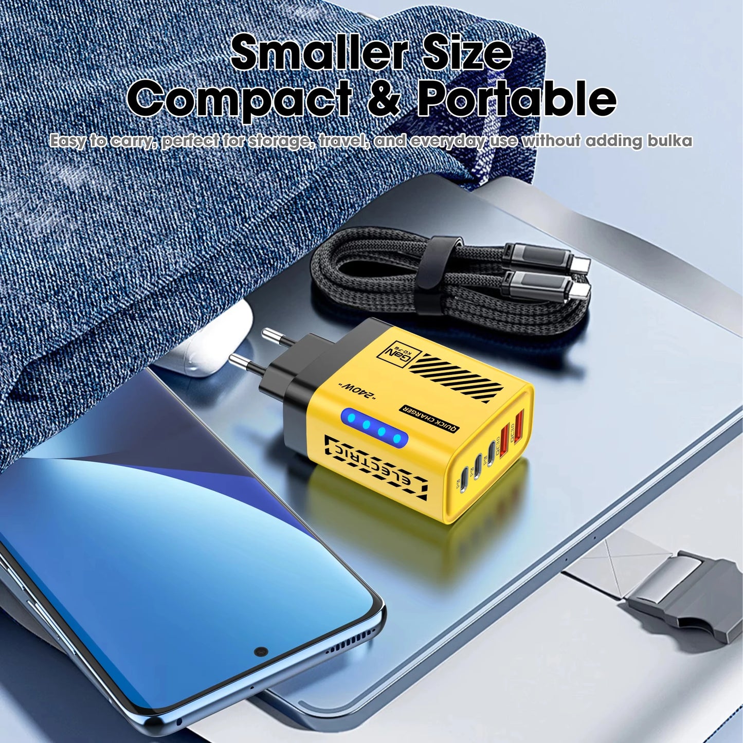5 Port GaN USB C Charger 240W PD Fast Charger Phone Adapter Wall Charger For iPhone Samsung Xiaomi Huawei Fast Charging Plug