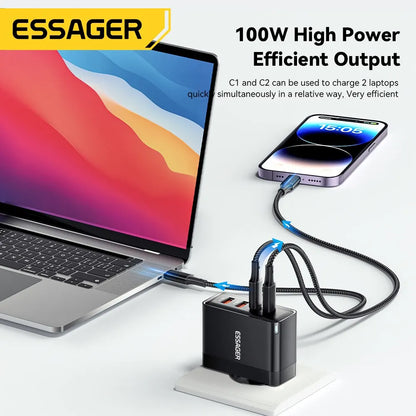 Essager 100W GaN Travel Charger – 3x USB-C & 1x USB-A Fast Charging