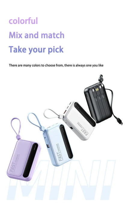 2026 500000mAh 4-in-1 Power Bank With Large Capacity Built-in Cable Digital Display Light Portable And Multifunctional Battery