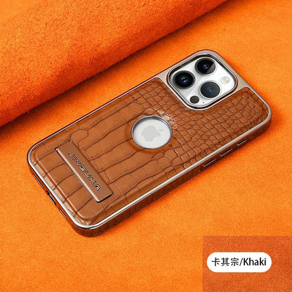 Crocodile Pattern Leather invisible Kickstand Magnetic Case For iPhone 15 16 Pro Max 14 Plus 13 12 Wireless Charging For Magsafe