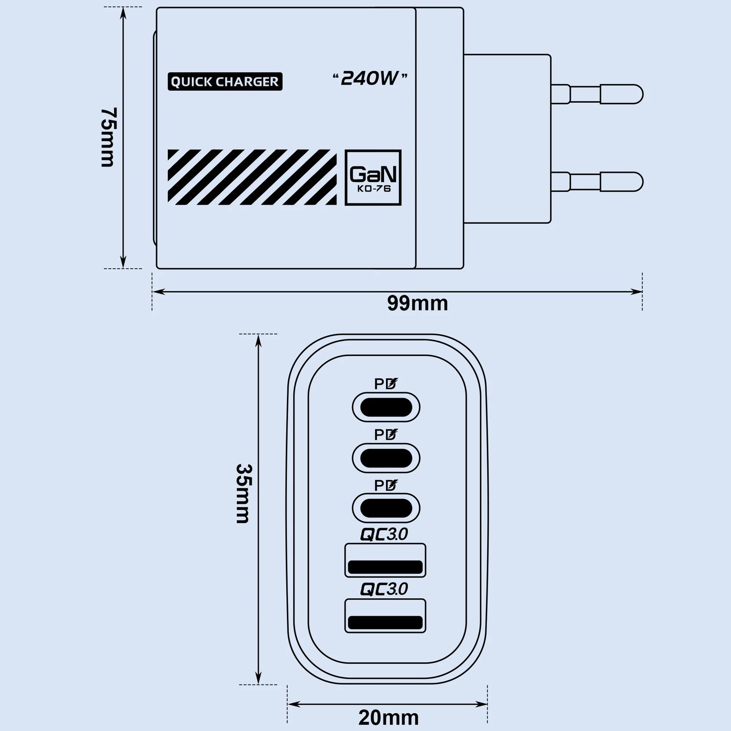 5 Port GaN USB C Charger 240W PD Fast Charger Phone Adapter Wall Charger For iPhone Samsung Xiaomi Huawei Fast Charging Plug