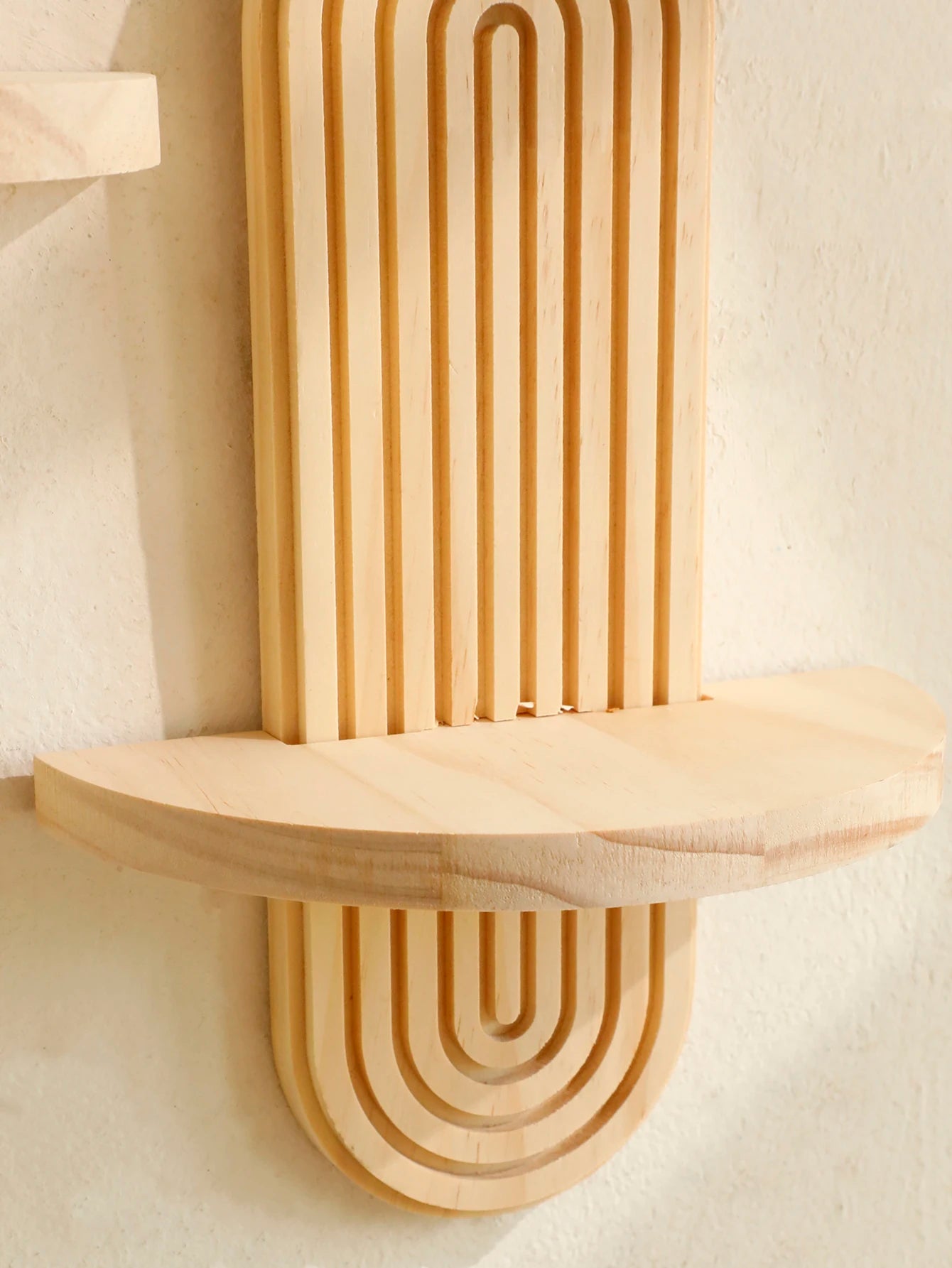 Boho Geometric Wooden Wall Shelf – Natural Wood Floating Shelf
