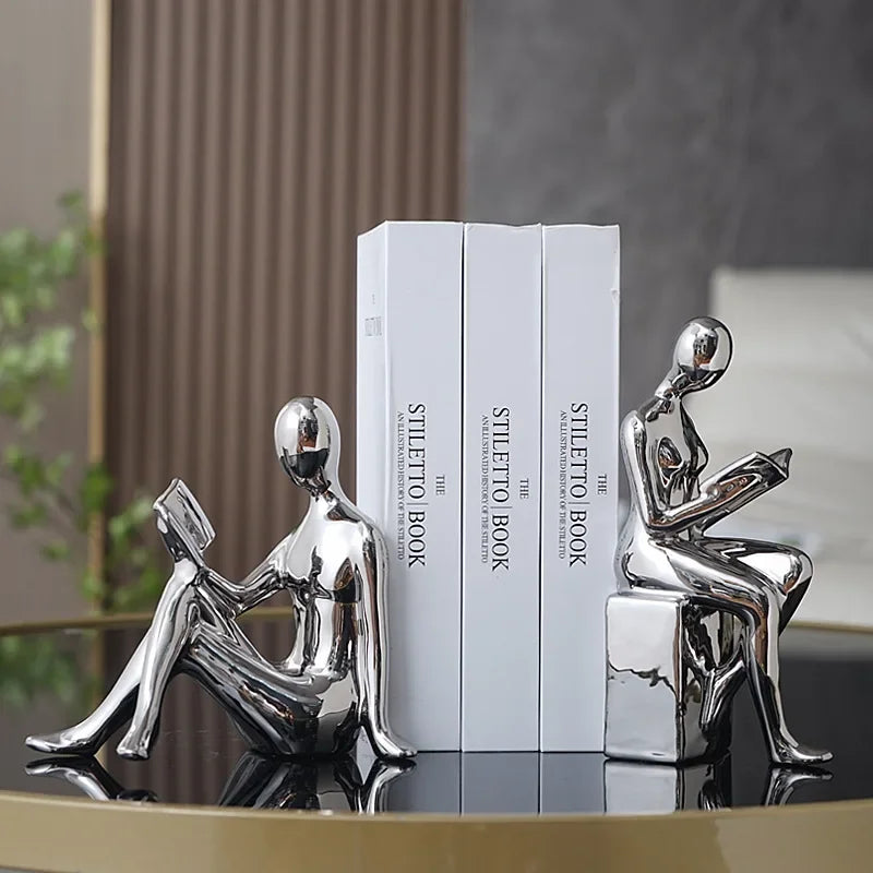 Ceramic Girl Figure Bookends – Set of 2 Decorative Book Stoppers