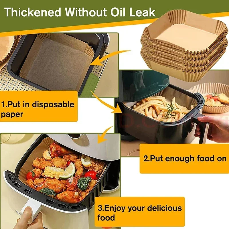 Air Fryer Disposable Paper Liners – Square & Round, Non-Stick Parchment (50–300 pcs)