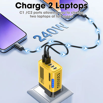 5 Port GaN USB C Charger 240W PD Fast Charger Phone Adapter Wall Charger For iPhone Samsung Xiaomi Huawei Fast Charging Plug