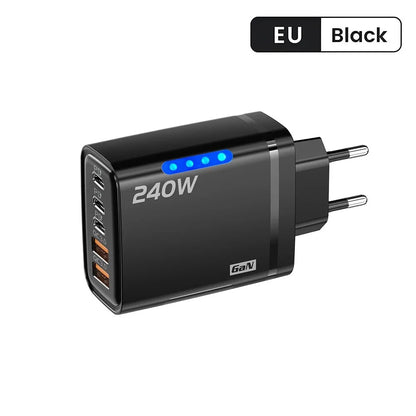 GaN Fast Charger 240W 5 Ports PD Quick Charge 3.0 2USB 3Type C For iPhone 15 16 17 Samsung Xiaomi Huawei Tablet EU US UK Plug