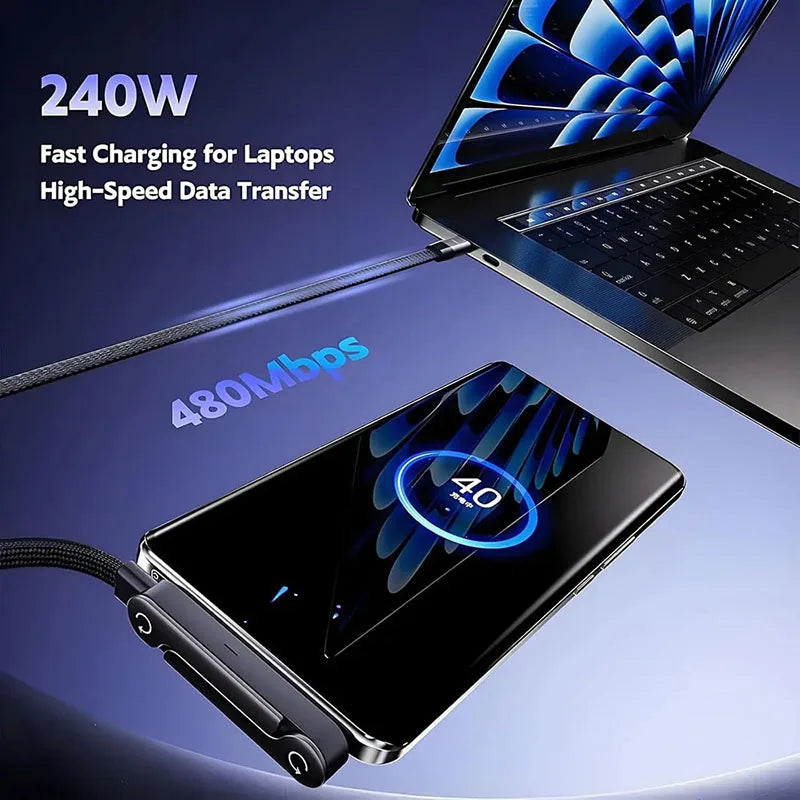 240W USB-C Fast-Charging Cable with Built-In Phone Stand
