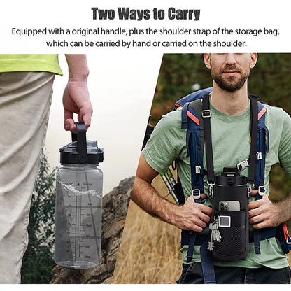 2L 64OZ Half Gallon Water Bottle with Sleeve Motivational Water Bottle with Straw & Time Marker Leakproof Sport Water Jug