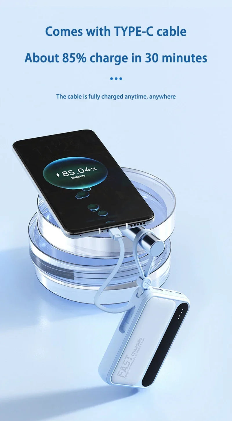 2026 500000mAh 4-in-1 Power Bank With Large Capacity Built-in Cable Digital Display Light Portable And Multifunctional Battery