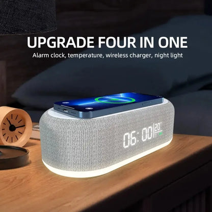 Wireless Charging Alarm Clock – LED Night Light & Thermometer