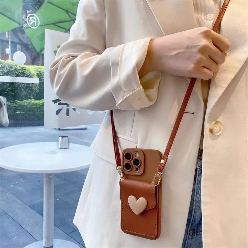 Leather Wallet Lanyard iPhone Case – Crossbody Strap & Card Holder