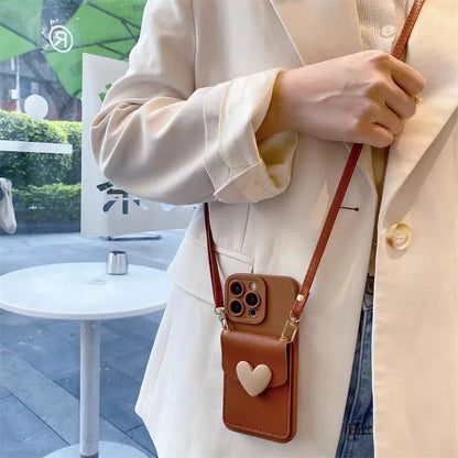 Leather Wallet Lanyard iPhone Case – Crossbody Strap & Card Holder