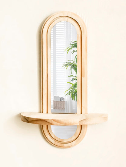 Boho Geometric Wooden Wall Shelf – Natural Wood Floating Shelf
