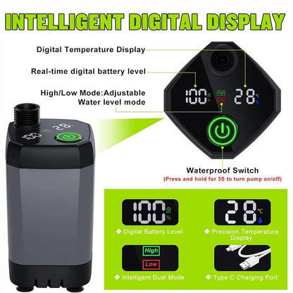 Portable Camping Shower Pump – 6000mAh Rechargeable with LED Display