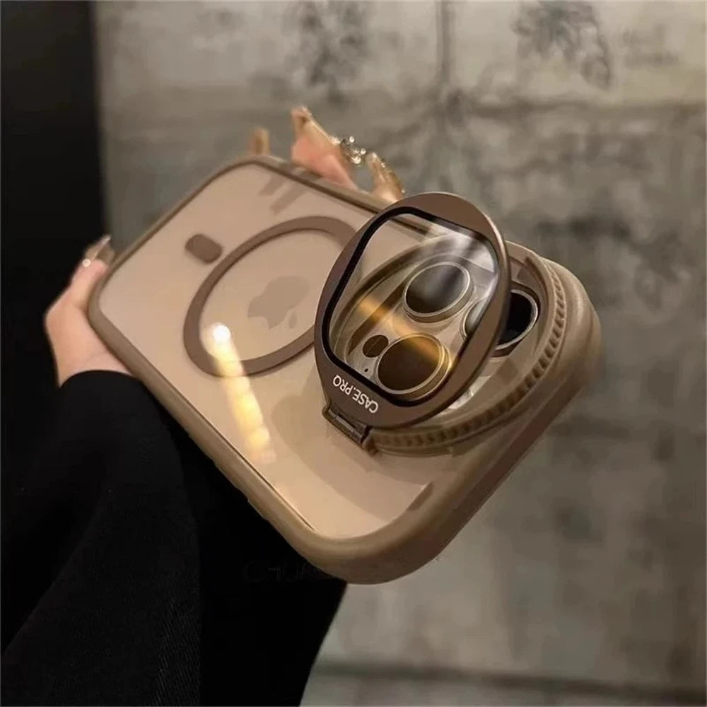 Camera Lens Protection Flip Bracket Stand For Magsafe Magnetic Case for iPhone 15 11 12 13 14 16 17 Pro Max Plus Clear Cover