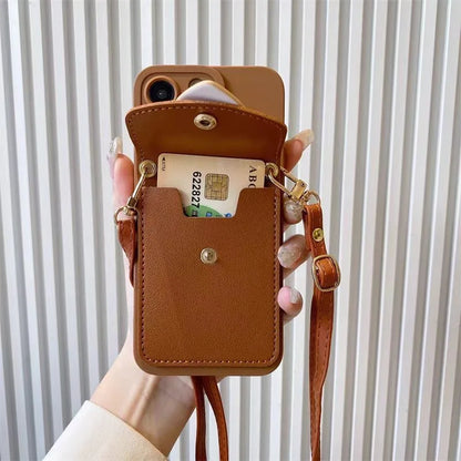 Leather Wallet Lanyard iPhone Case – Crossbody Strap & Card Holder