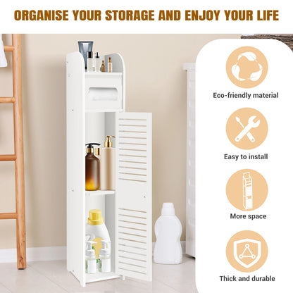 Bathroom Cabinet Unit with Door and Toilet Paper Holder, PVC Material, Slim, Floor Standing, Easy to Assemble, 80x15x17cm