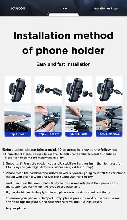 Joyroom 360° Car Phone Holder Mount – Dashboard, Air Vent & Curved Rod (JR-ZS259)